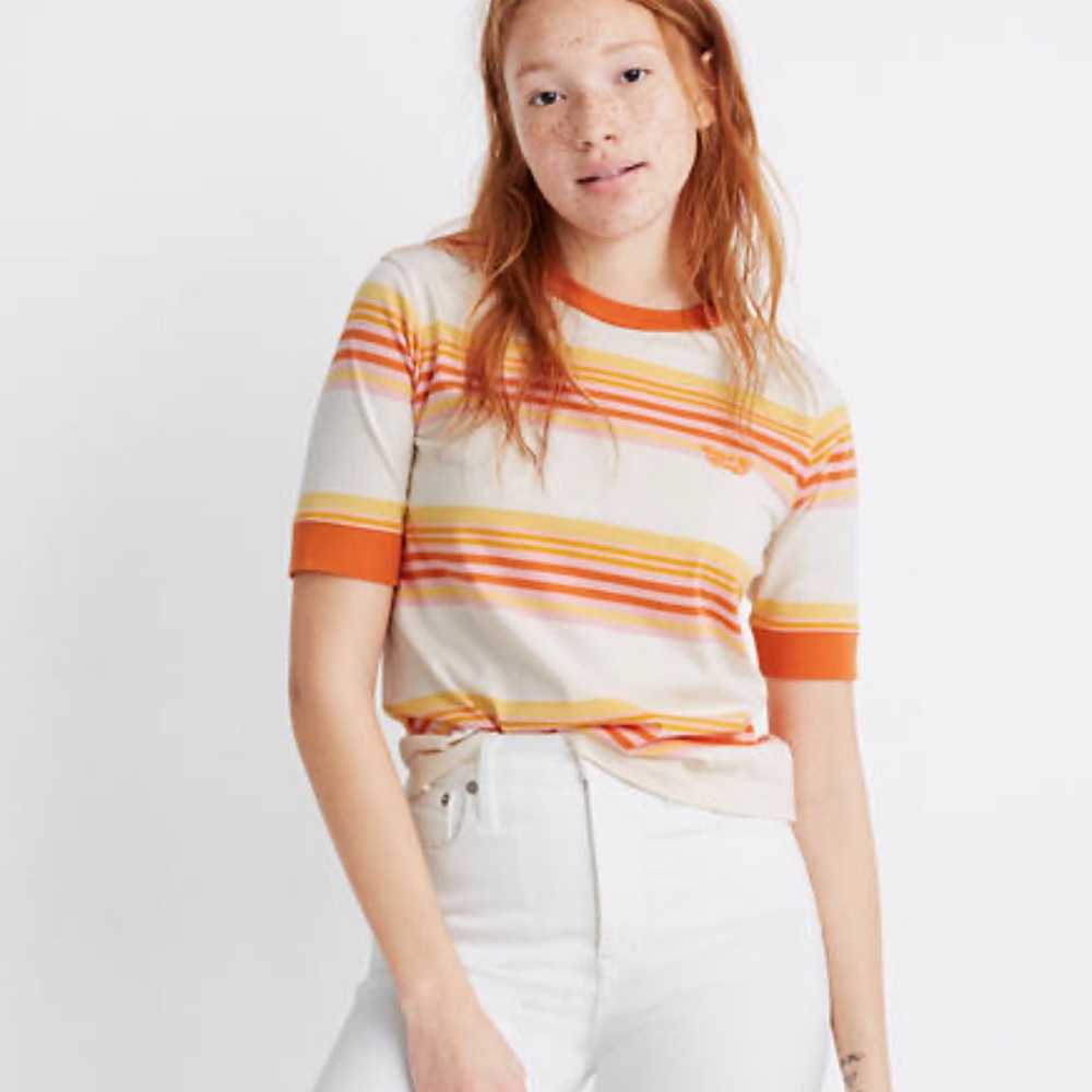 Madewell x Free & Easy® Embroidered Relaxed striped Tee size small